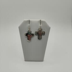 Southwest Stamped Cross Earrings in Sterling Silver